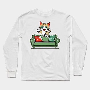 Active kitty jumping on sofa Long Sleeve T-Shirt